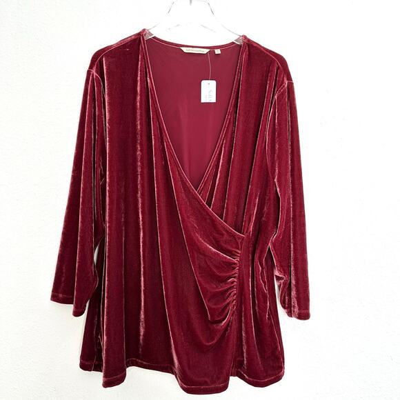 Soft Surroundings Velvet Alyssa Knit Top Women 3x Burgundy 3/4 Sleeve Modest - Picture 1 of 6